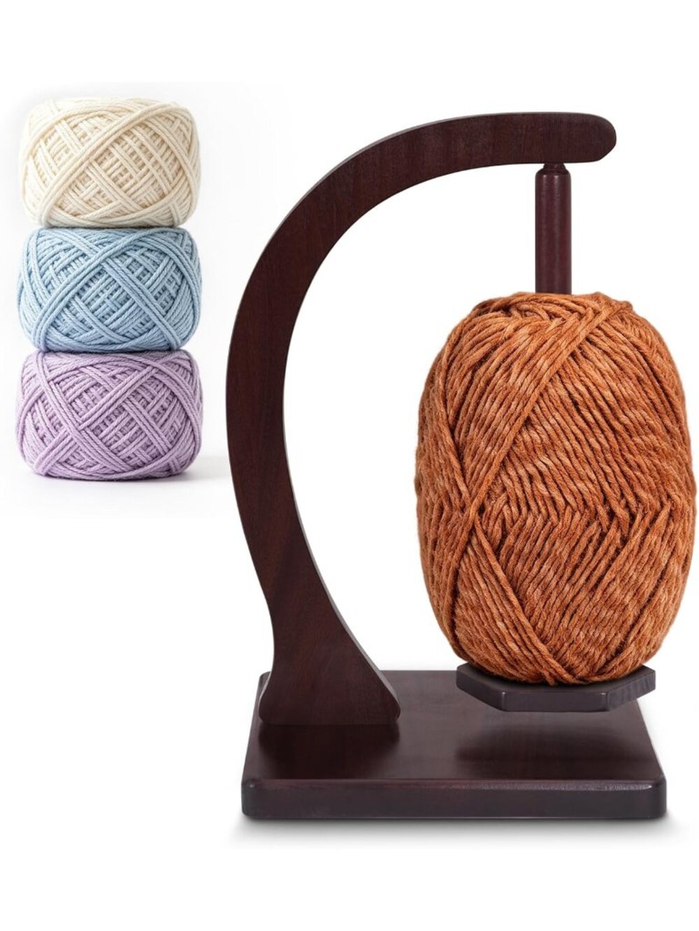 Wooden 360° Rotating Yarn Holder Spinner with Magnetic Spindle Tangle-Free Knitt
